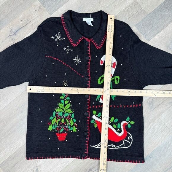 Vintage Ship N Shore Sport Christmas Cardigan Embellished Ugly Sweater Black - Picture 9 of 10